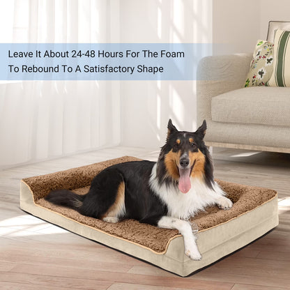 Dog Bed for Large Medium Small Dogs Orthopedic Dog Sofa Bed Non Slip Pet Couch with Removable Washable Cover Supportive Egg Crate Foam S to XL, Khaki