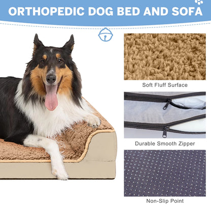 Dog Bed for Large Medium Small Dogs Orthopedic Dog Sofa Bed Non Slip Pet Couch with Removable Washable Cover Supportive Egg Crate Foam S to XL, Khaki
