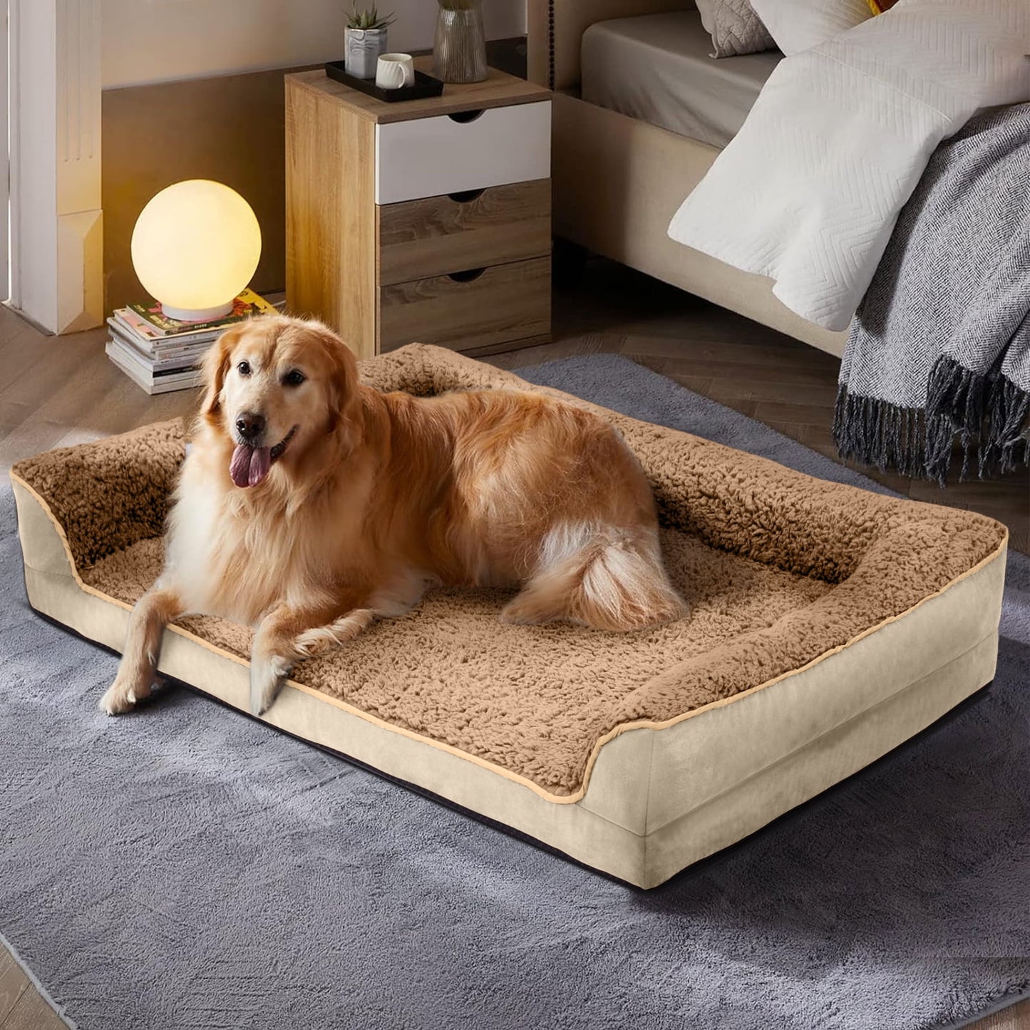 Dog Bed for Large Medium Small Dogs Orthopedic Dog Sofa Bed Non Slip Pet Couch with Removable Washable Cover Supportive Egg Crate Foam S to XL, Khaki