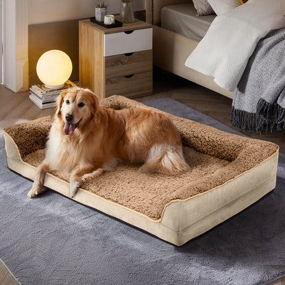 Dog Bed for Large Medium Small Dogs Orthopedic Dog Sofa Bed Non Slip Pet Couch with Removable Washable Cover Supportive Egg Crate Foam S to XL, Khaki