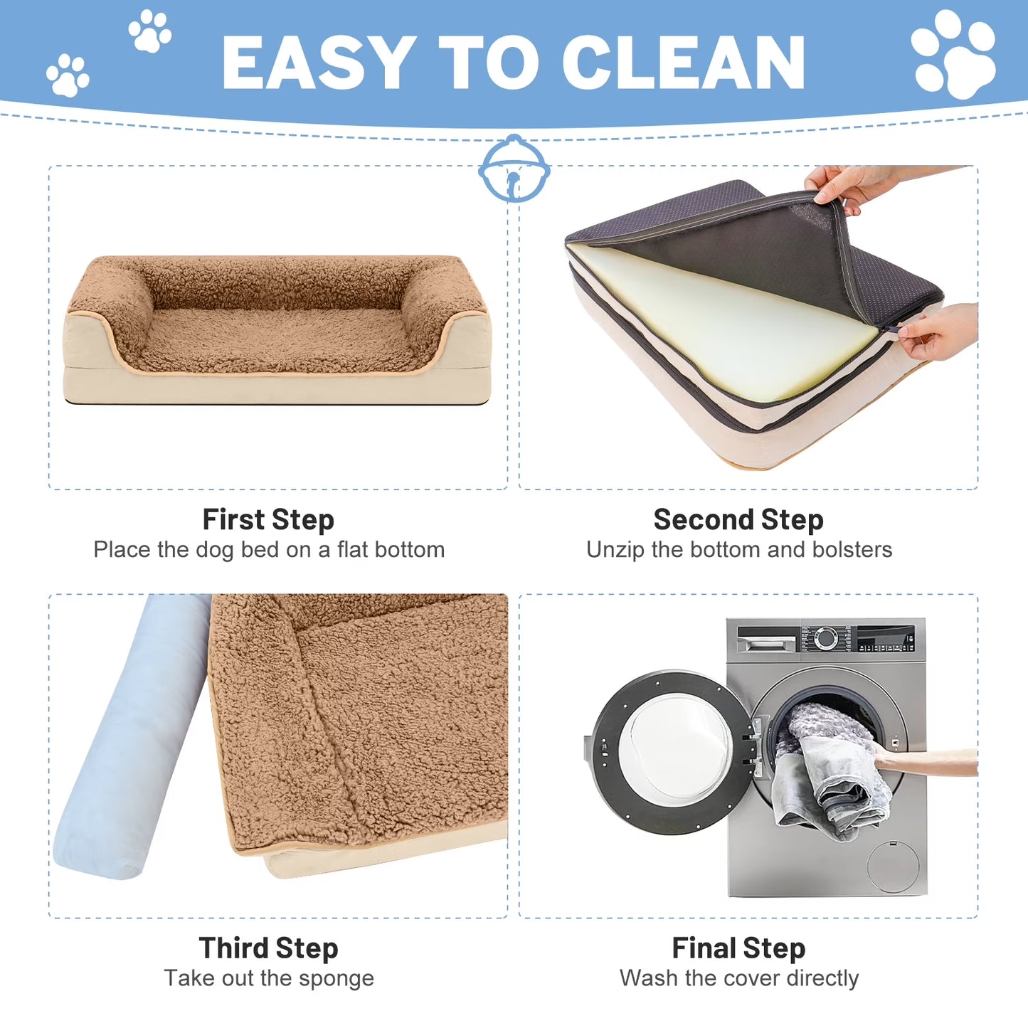 Dog Bed for Large Medium Small Dogs Orthopedic Dog Sofa Bed Non Slip Pet Couch with Removable Washable Cover Supportive Egg Crate Foam S to XL, Khaki