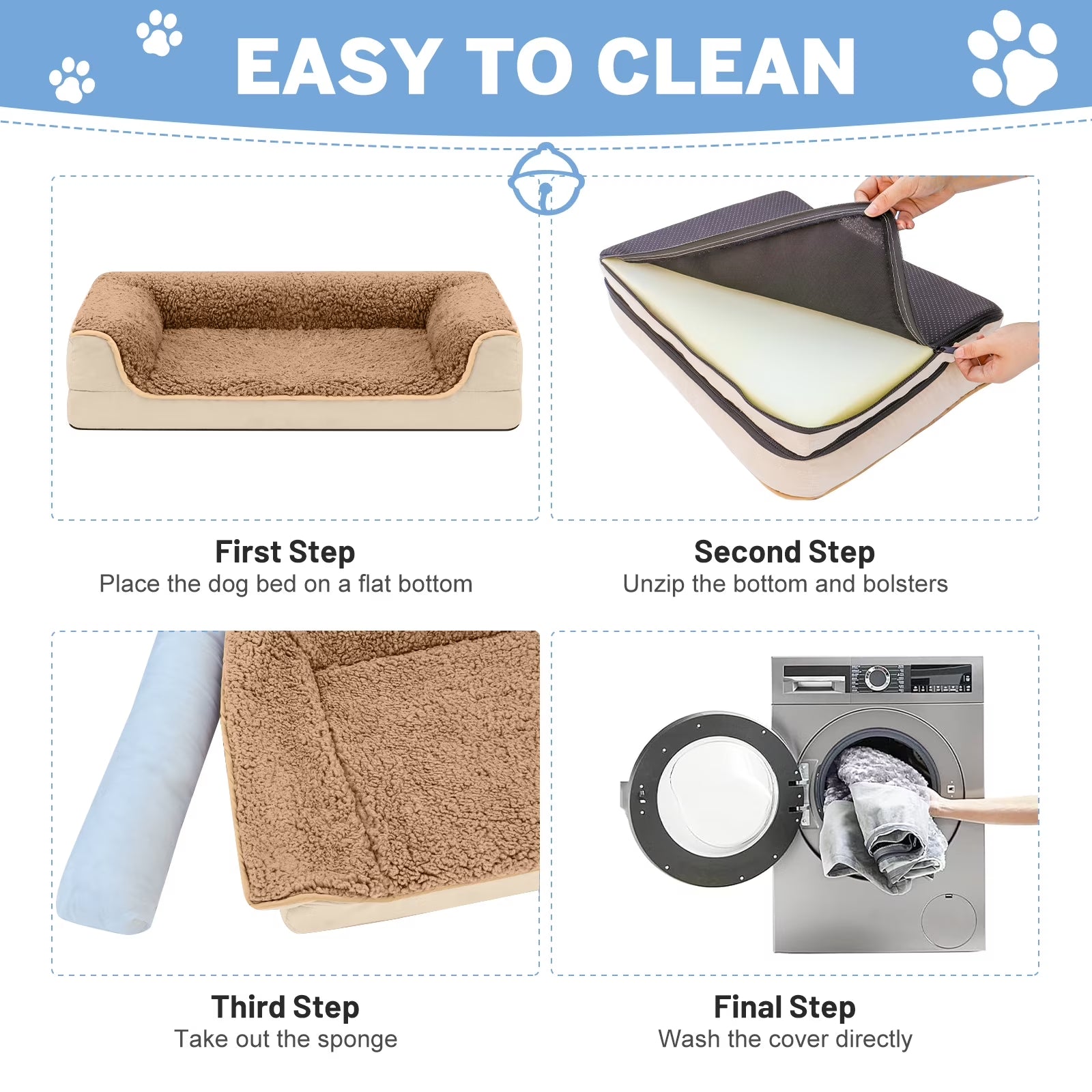 Dog Bed for Large Medium Small Dogs Orthopedic Dog Sofa Bed Non Slip Pet Couch with Removable Washable Cover Supportive Egg Crate Foam S to XL, Khaki